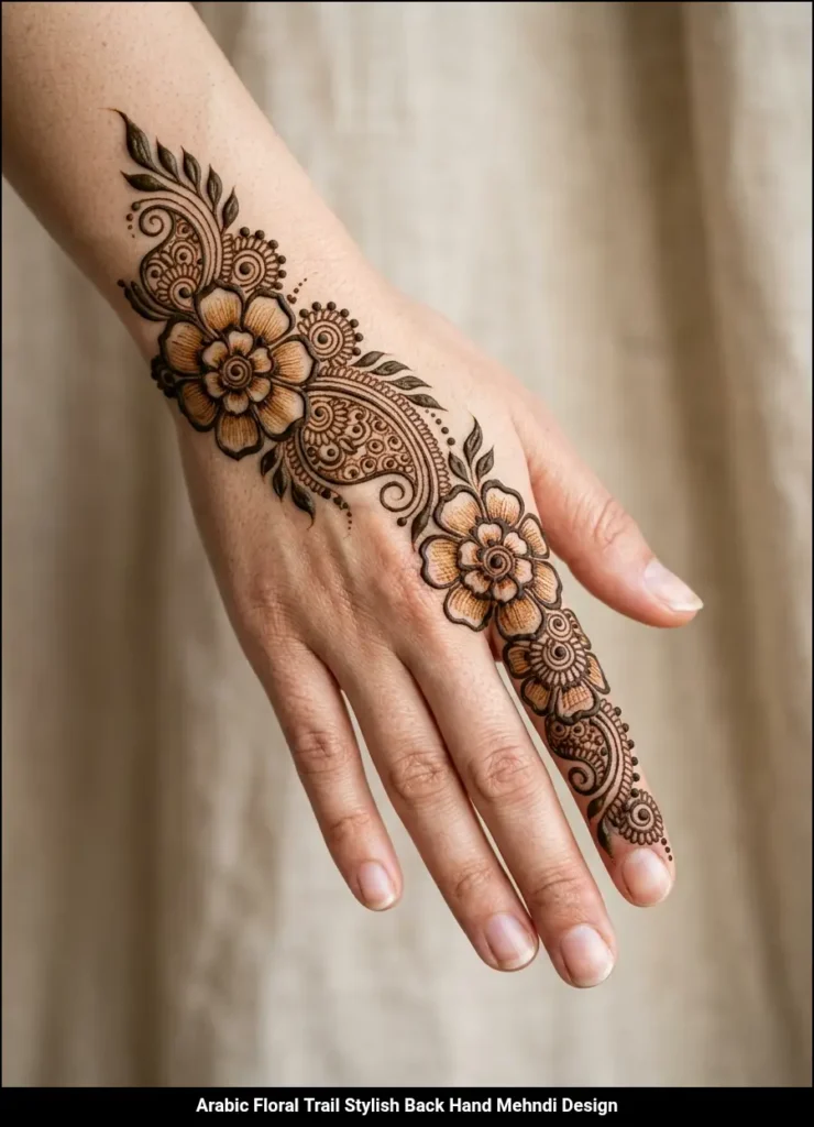 Arabic Floral Trail Stylish Back Hand Mehndi Design