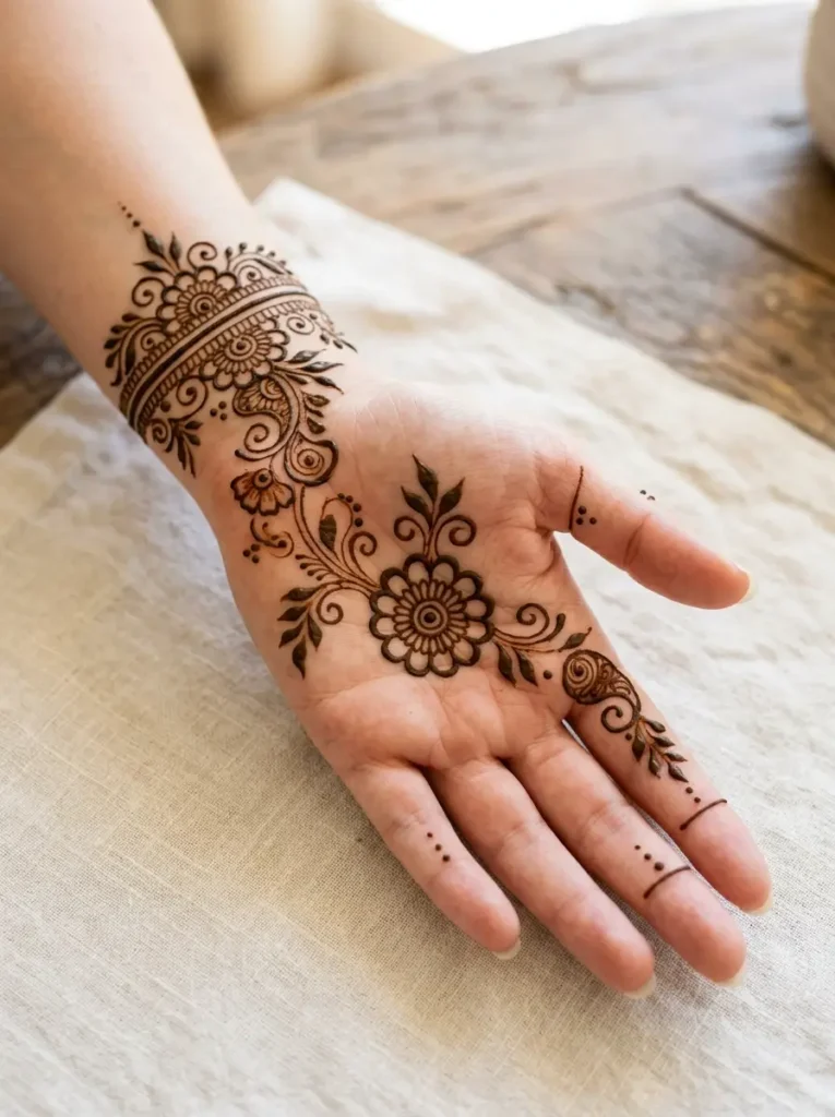 Bracelet. Left Hand Beginner Cute Simple Mehndi Designs for Front Hands