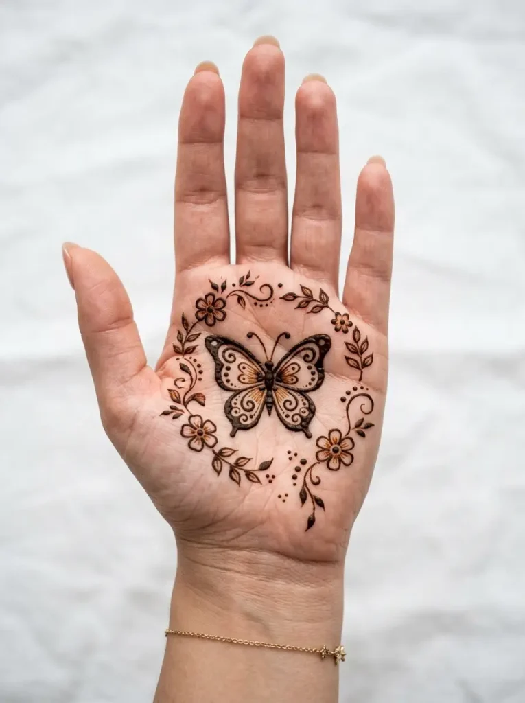 Butterfly Left Hand Beginner Cute Simple Mehndi Designs for Front Hands