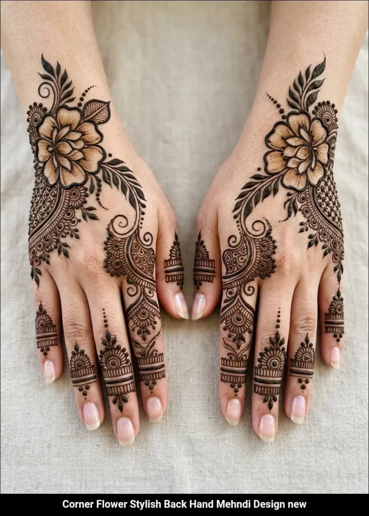 Corner Flower Stylish Back Hand Mehndi Design new
