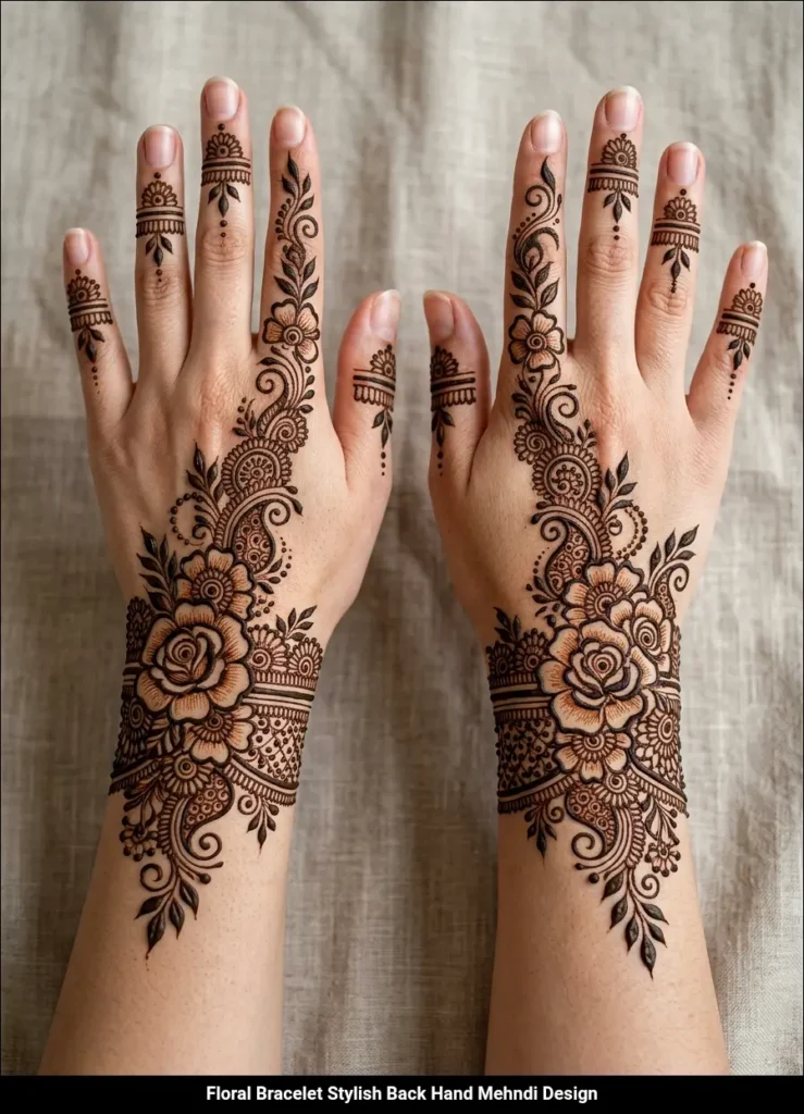 Floral Bracelet Stylish Back Hand Mehndi Design