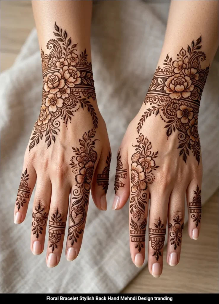 Floral Bracelet Stylish Back Hand Mehndi Design tranding