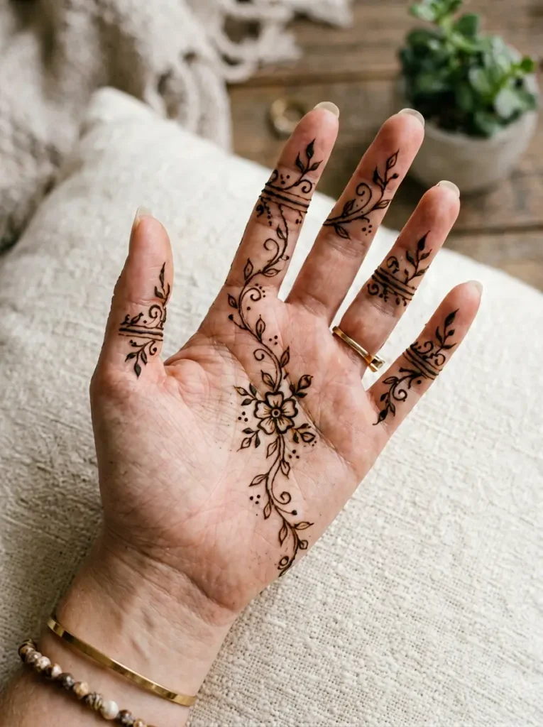 Floral ring Left Hand Beginner Cute Simple Mehndi Designs for Front Hands
