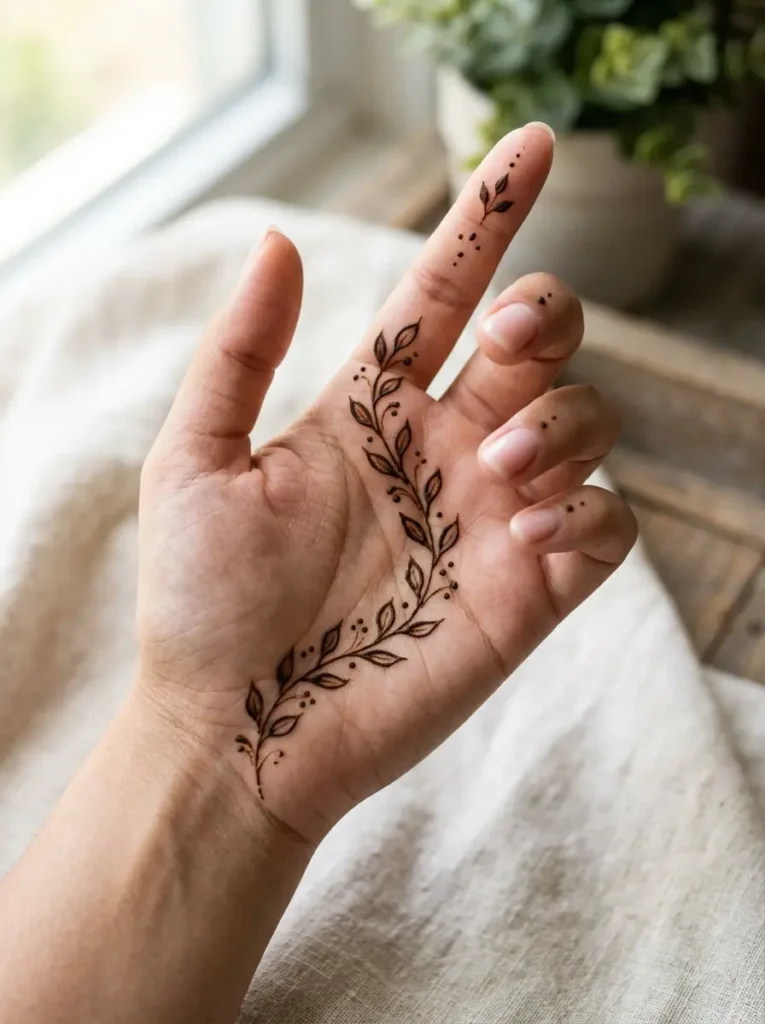 Floral wine Left Hand Beginner Cute Simple Mehndi Designs for Front Hands