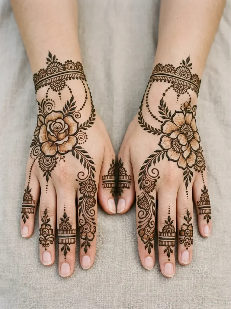 Flower Stylish Back Hand Mehndi Design