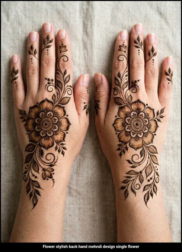 Flower stylish back hand mehndi design single flower