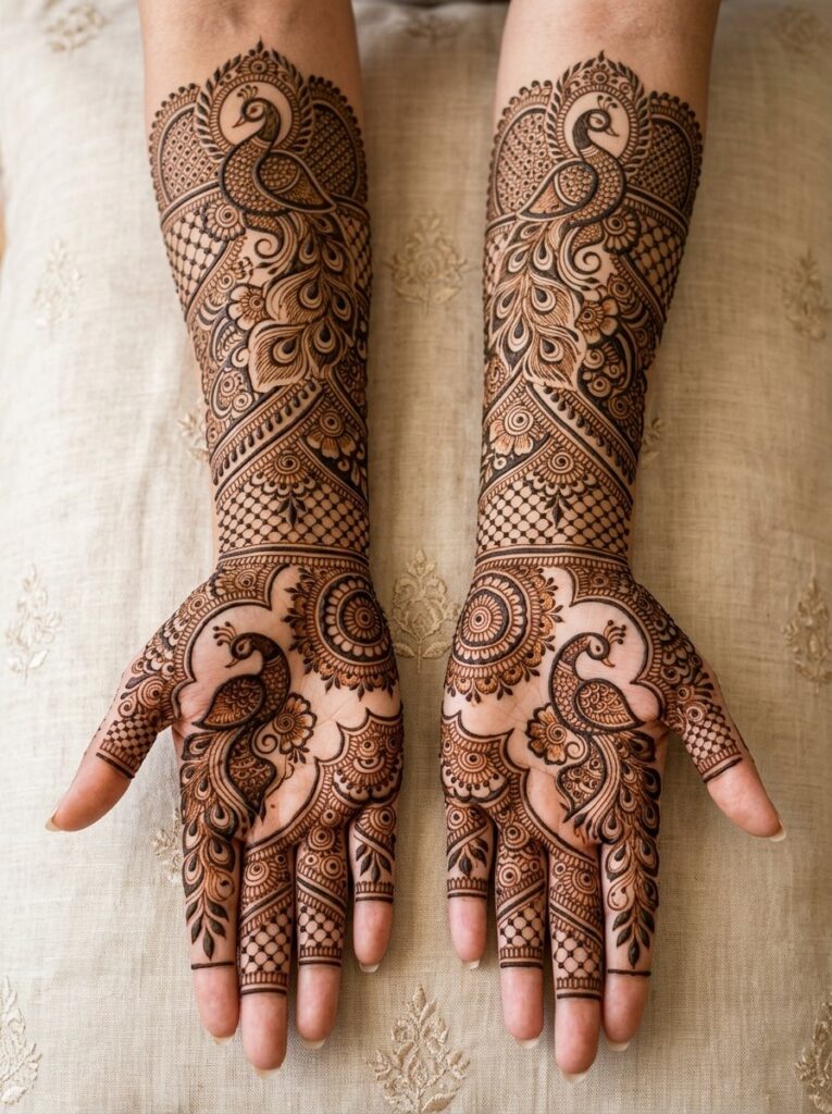 Full Hand Bridal Mehndi Design Peacock