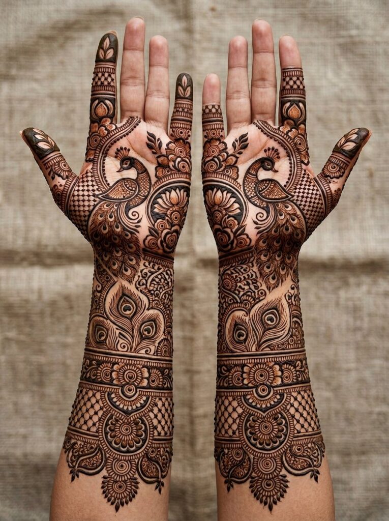 Full Hand Bridal Mehndi Design Peacock