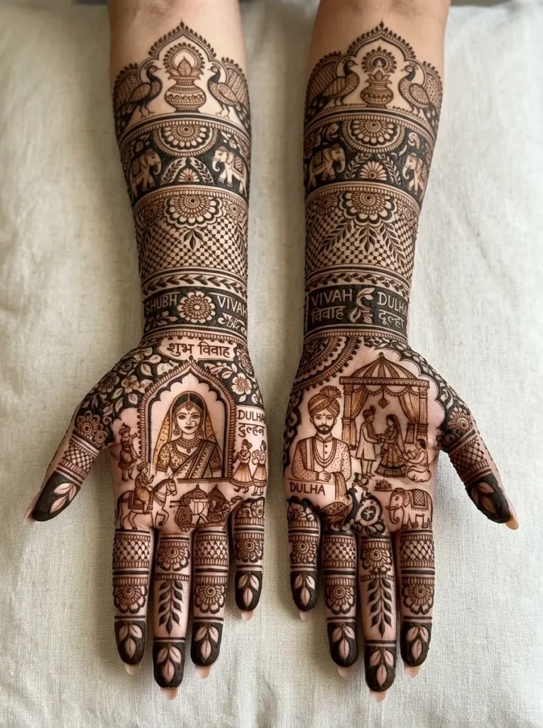 Full hand bridal mehndi design dulha Dulhan