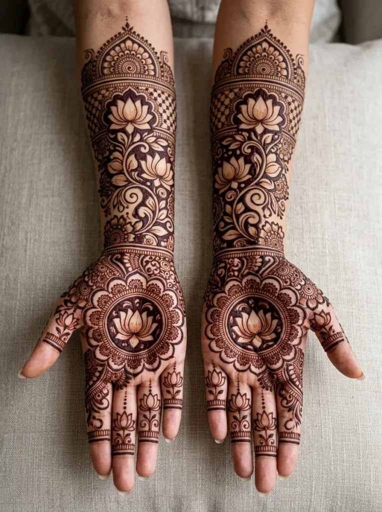 Full Hand Bridal Mehndi Design Lotus