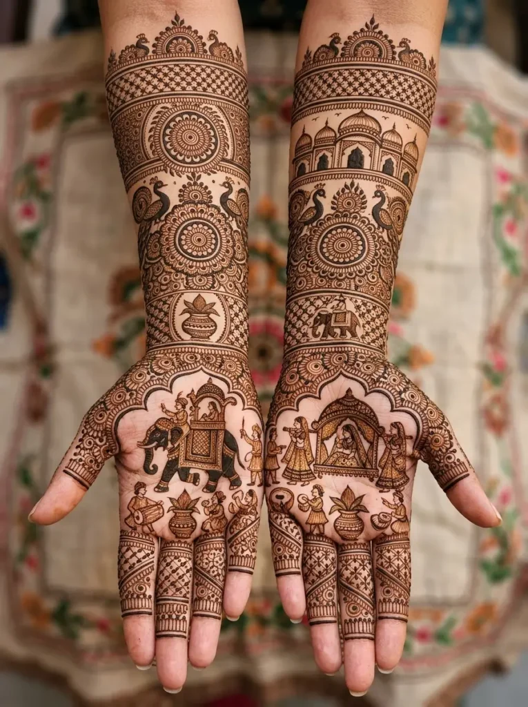 Full hand Rajasthani bridal mehndi design