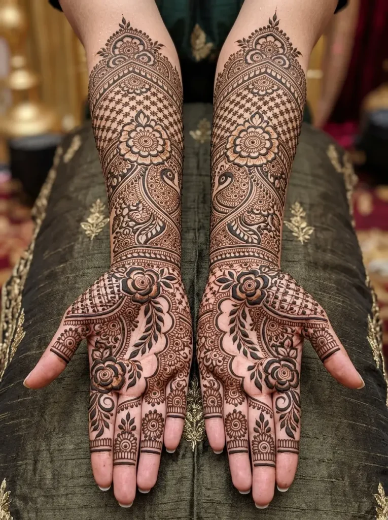 Full hand bridal mehndi design Indo Arabic