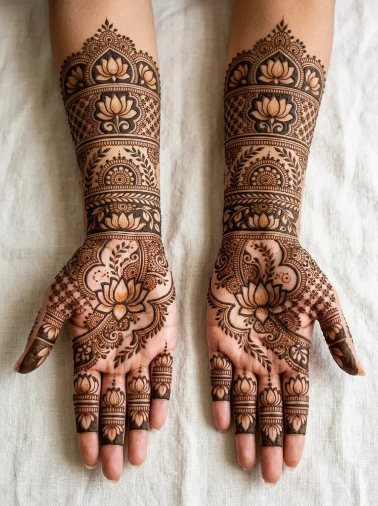 Full Hand Bridal Mehndi Design Lotus latest
