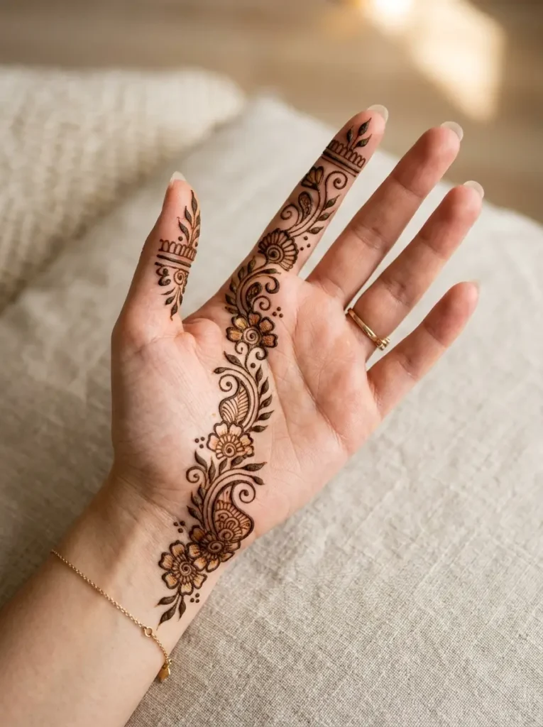 Half palm Left Hand Beginner Cute Simple Mehndi Designs for Front Hands