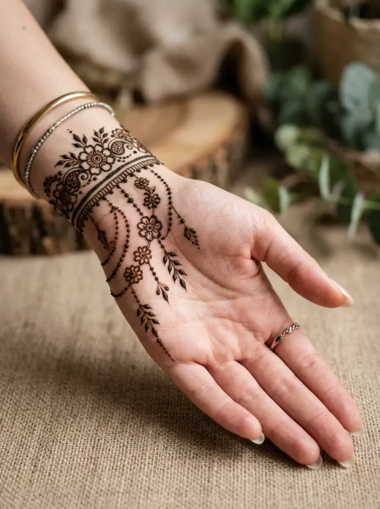 Hand with floral Left Hand Beginner Cute Simple Mehndi Designs for Front Hands