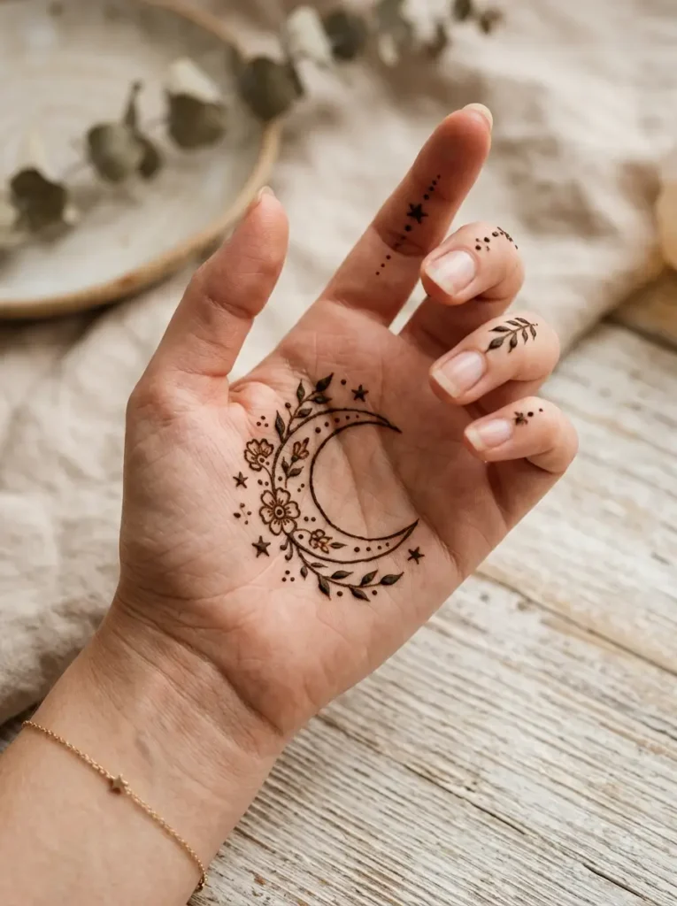 Moon Left Hand Beginner Cute Simple Mehndi Designs for Front Hands
