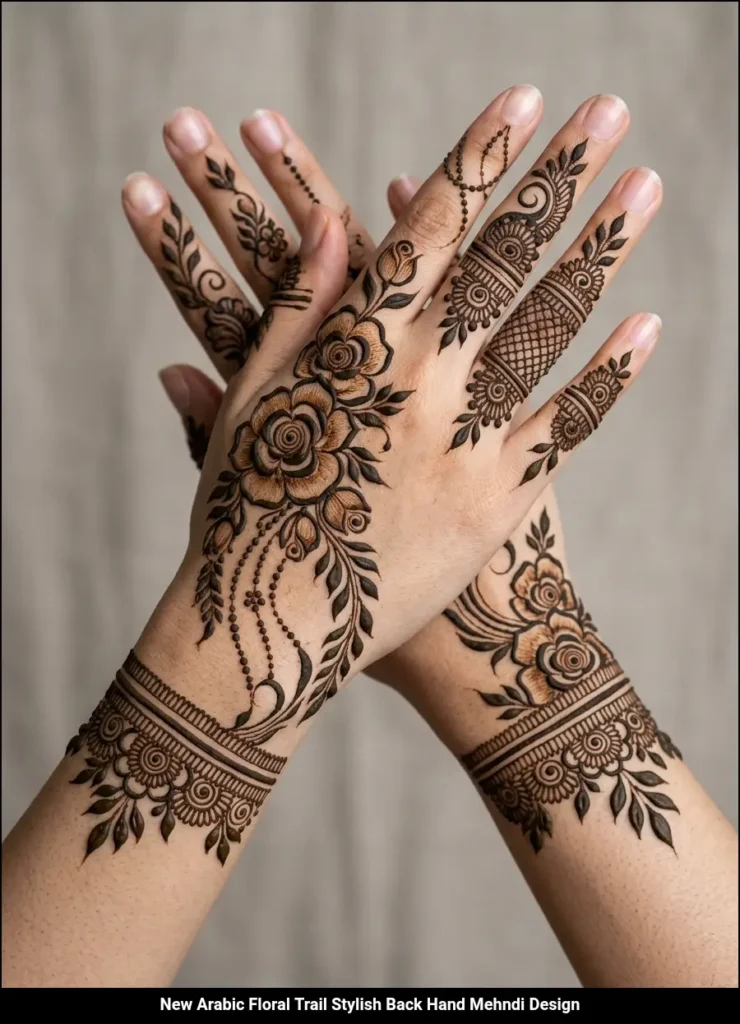 New Arabic Floral Trail Stylish Back Hand Mehndi Design