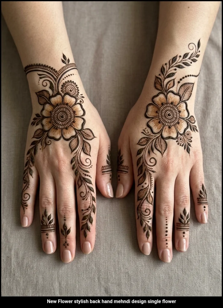 New Flower stylish back hand mehndi design single flower
