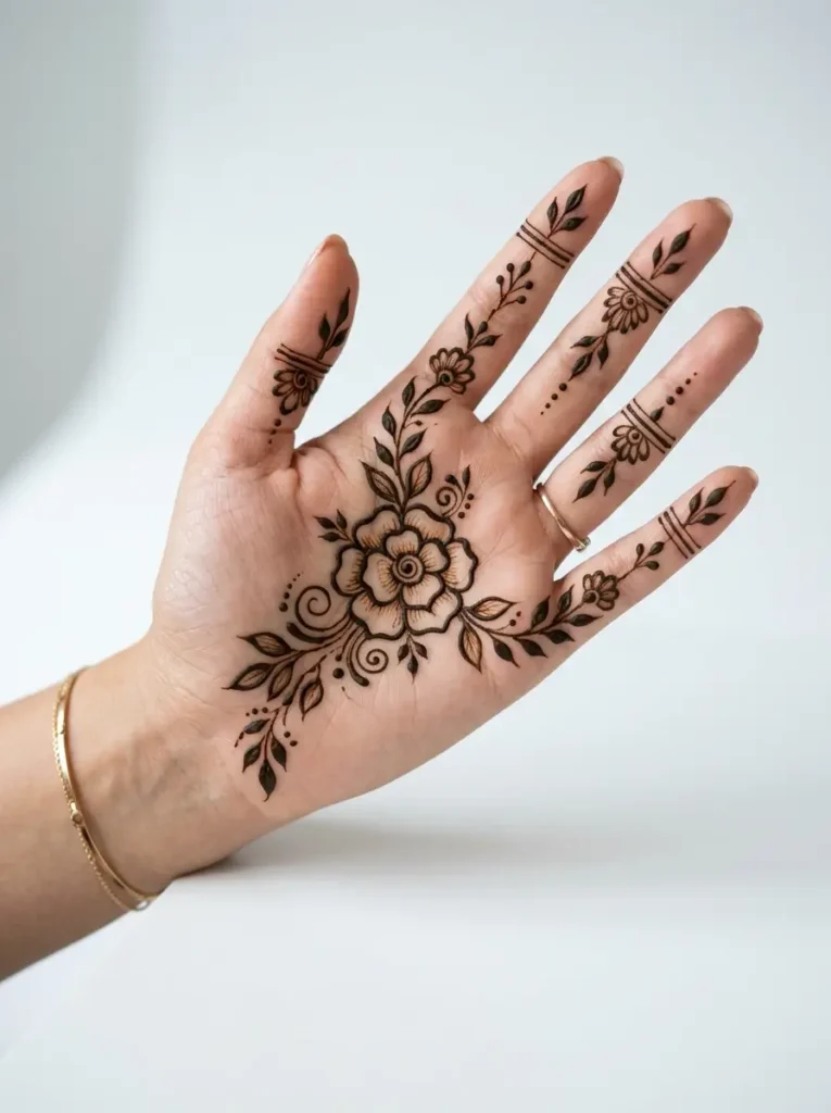 New Rose Left Hand Beginner Cute Simple Mehndi Designs for Front Hands