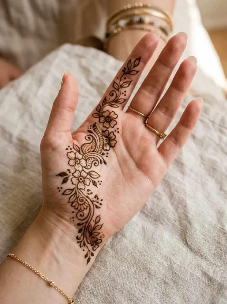 New half palm Left Hand Beginner Cute Simple Mehndi Designs for Front Hands