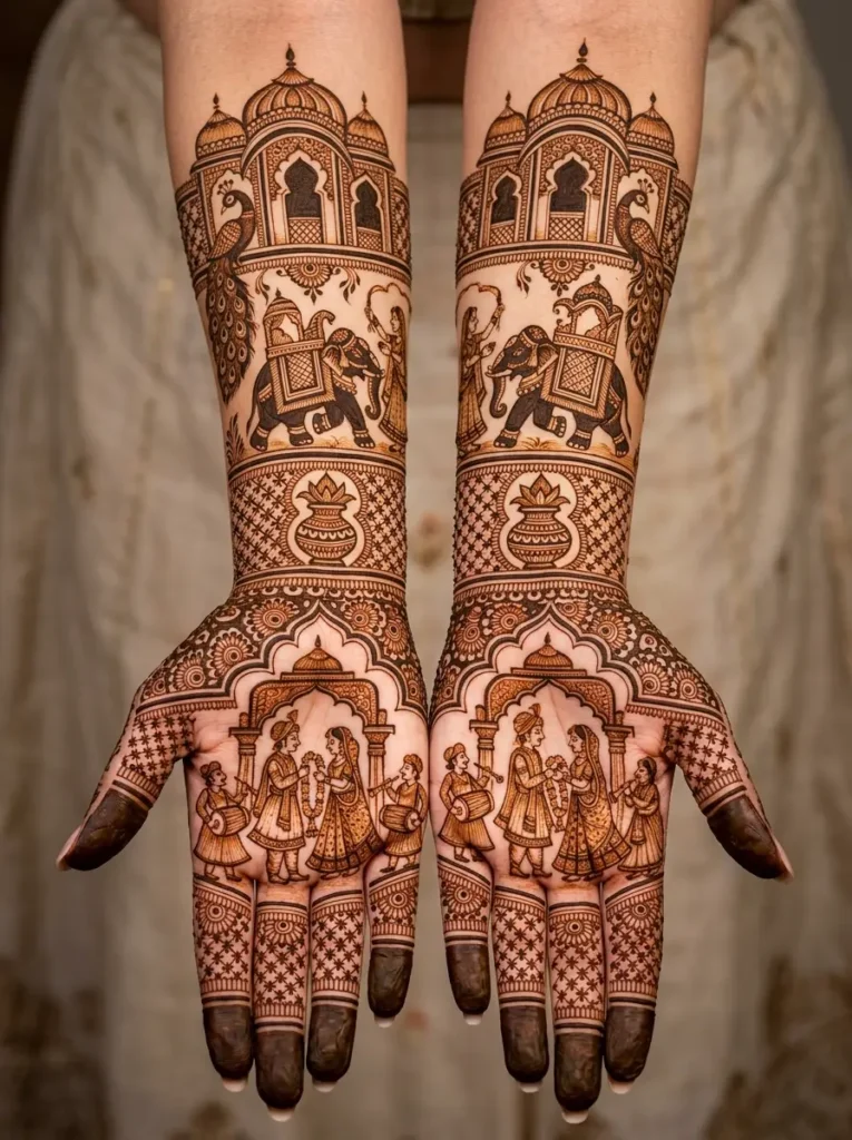 Rajasthani full hand bridal mehndi design