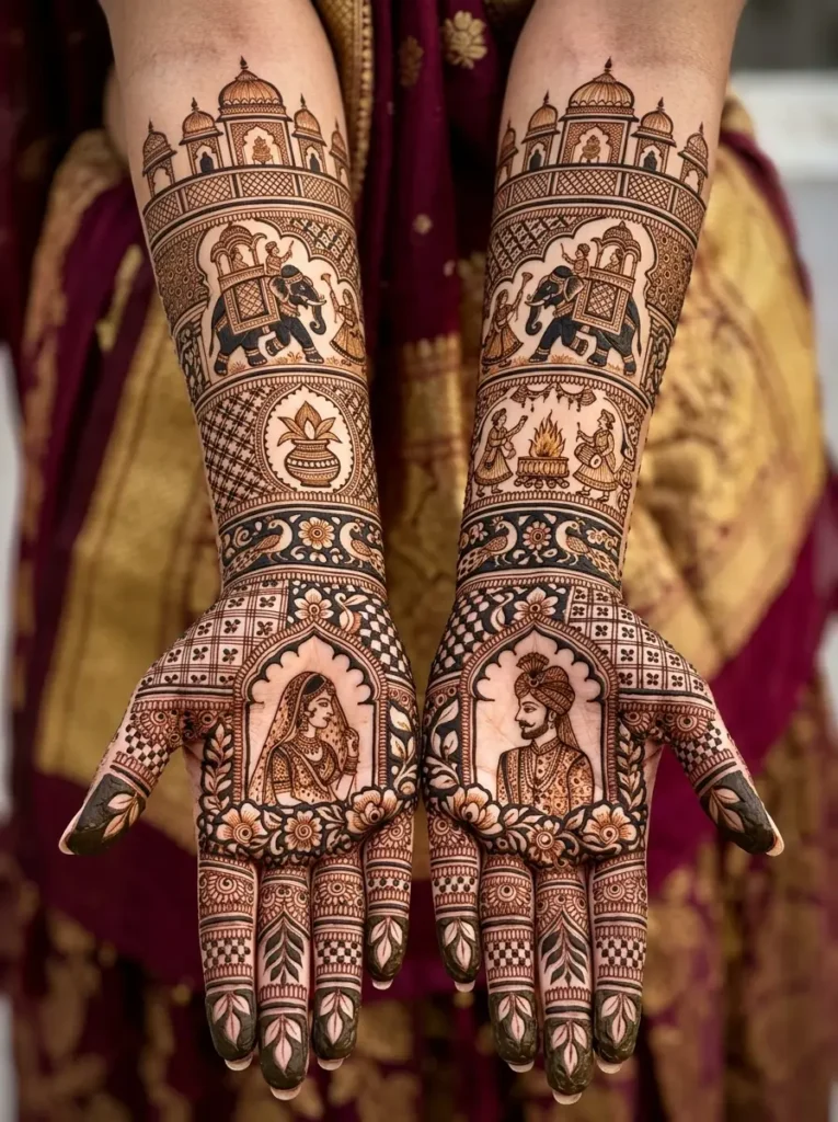 Rajasthani full hand bridal mehndi design latest