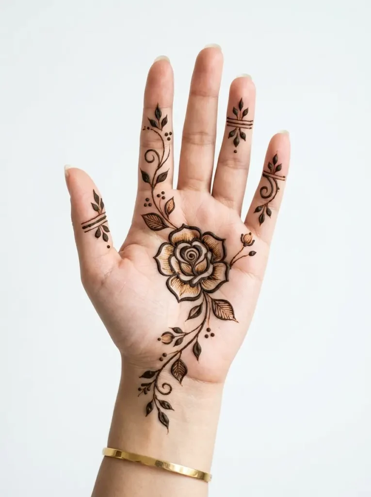 Rose Left Hand Beginner Cute Simple Mehndi Designs for Front Hands