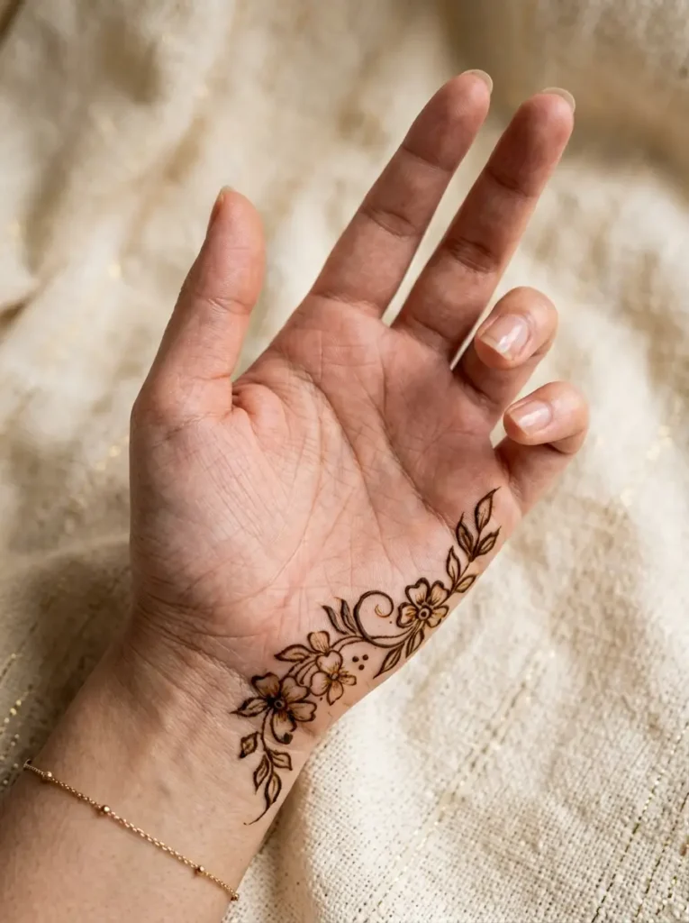 Side palm Left Hand Beginner Cute Simple Mehndi Designs for Front Hands