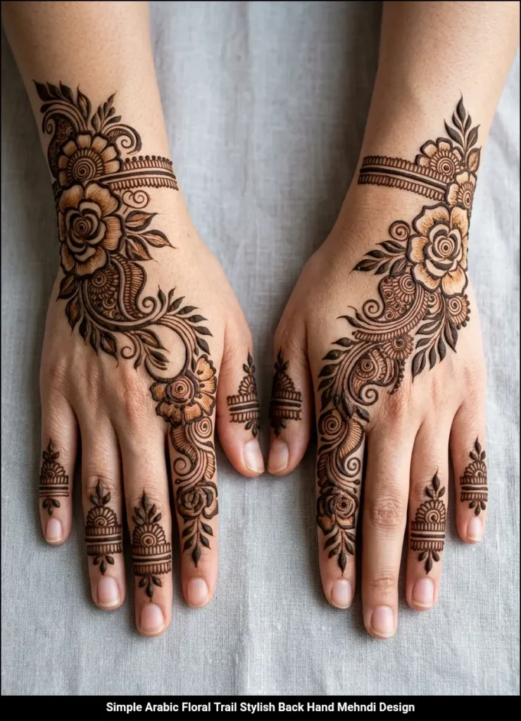 Simple Arabic Floral Trail Stylish Back Hand Mehndi Design