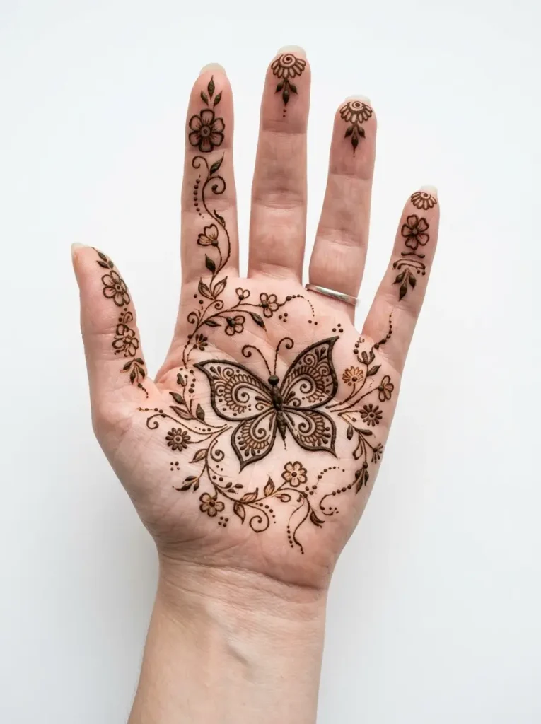 Simple butterfly Left Hand Beginner Cute Simple Mehndi Designs for Front Hands