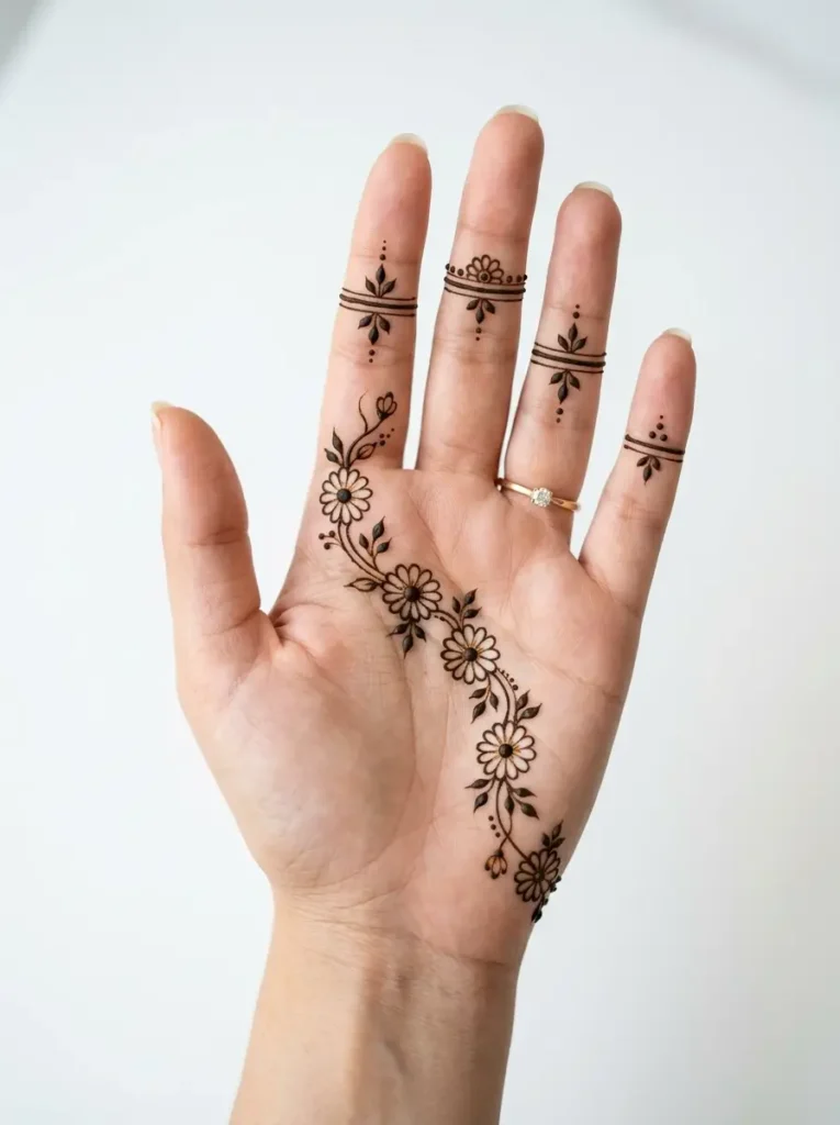 Simple butterfly chain Left Hand Beginner Cute Simple Mehndi Designs for Front Hands