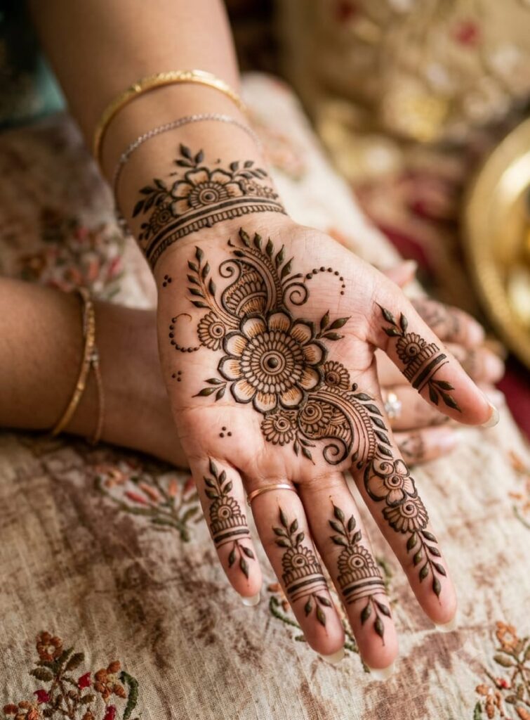basic easy front hand simple mehndi design flower