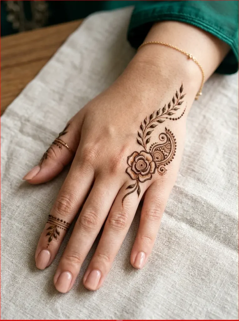 Trendy back hand mehndi design perfect for weddings, Eid, festivals, and special occasions.