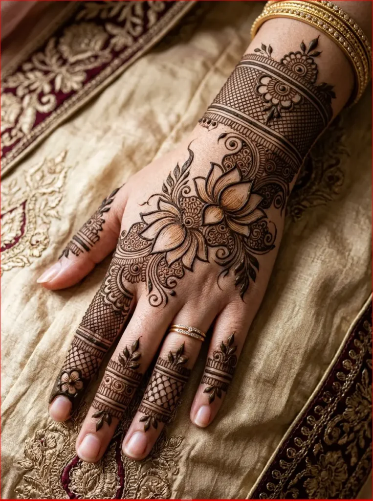 Trendy back hand Arabic mehndi design for weddings, festivals, and special occasions.