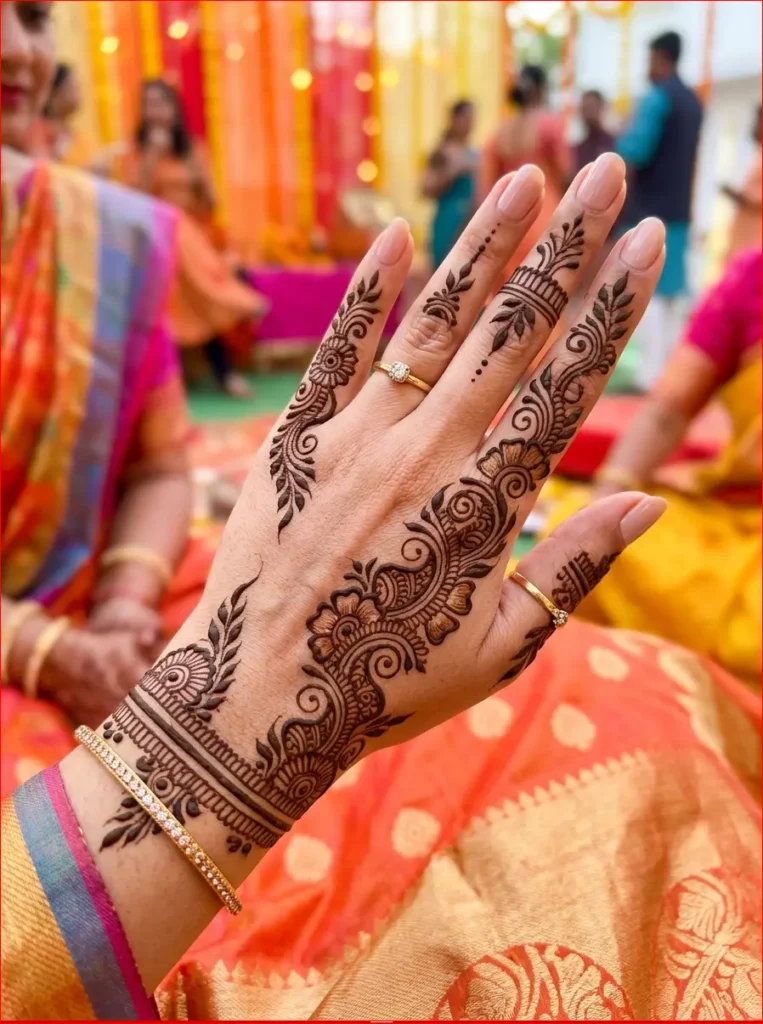 Latest stylish back hand mehndi design with elegant Arabic floral patterns for weddings and festivals.