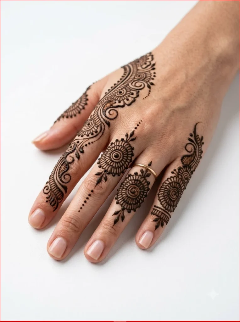 Beautiful-Minimalist-Mandala-Patterns-mehndi-design-with-floral-mandala-and-stylish-finger-accents