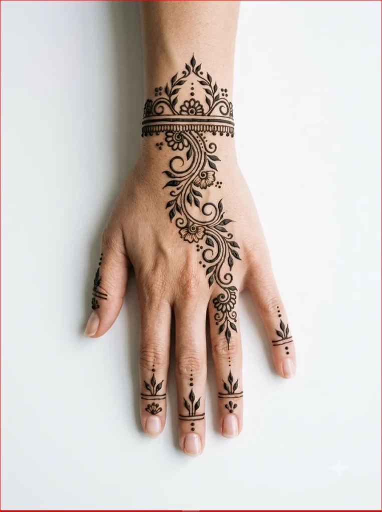 Beautiful-finger-mehndi-design-with-tiny-mandalas-and-stylish-line-art-for-beginners