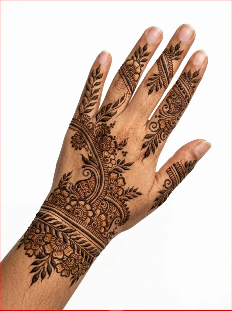 Beautiful-front-hand-Sawan-mehendi-design-with-trendy-floral-henna-pattern-perfect-for-monsoon-festivals