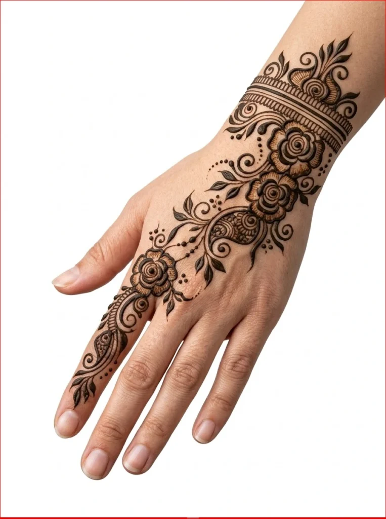 Elegant-Arabic-Sawan-mehendi-design-for-a-festive-look.