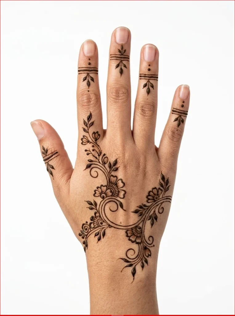 Latest-Sawan-mehendi-design-featuring-modern-floral-and-leafy-patterns-for-festive-celebrations.