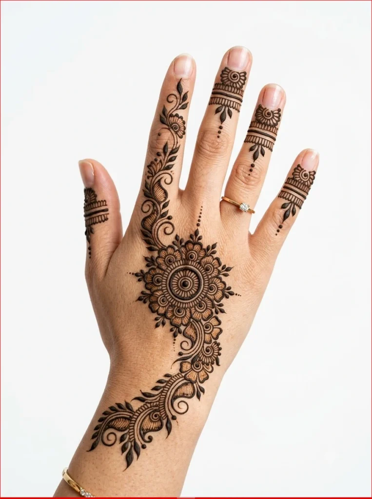 Modern-finger-focused-mehndi-with-clean-Arabic-inspired-patterns-on-a-white-background.