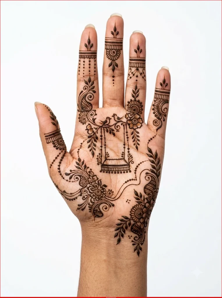 Simple-and-unique-Jhoola-Swing-Sawan-Mehendi-Design-for-monsoon-celebrations