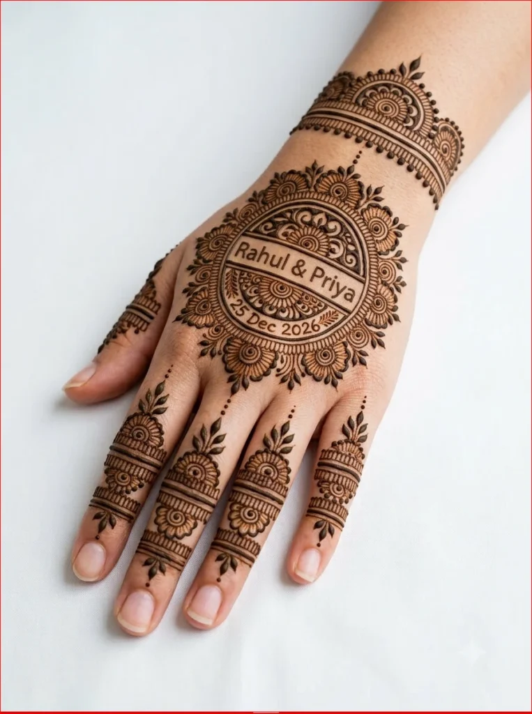 Simple-personalized-mehndi-featuring-couple-names-and-special-date-in-stylish-henna-art
