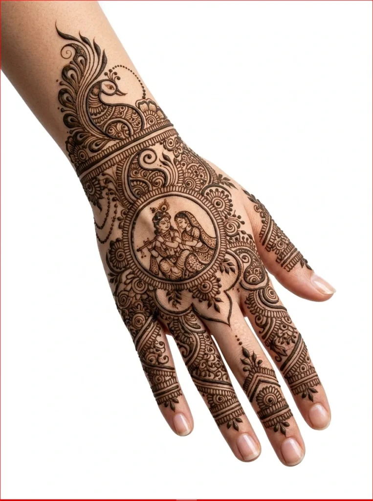 Stylish-Arabic-Fusion-back-hand-mehndi-design-with-fine-lines-flowers-and-elegant-bracelet-detailing.