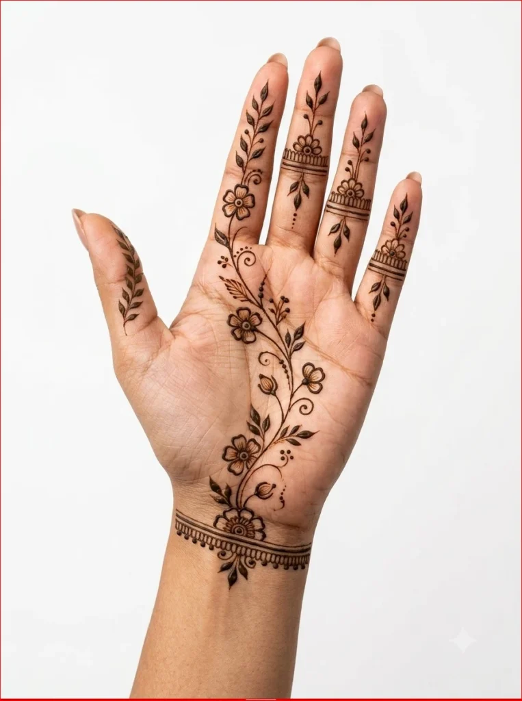 Trending-Sawan-mehendi-design-for-women-with-premium-front-hand-henna-pattern-on-a-white-background.