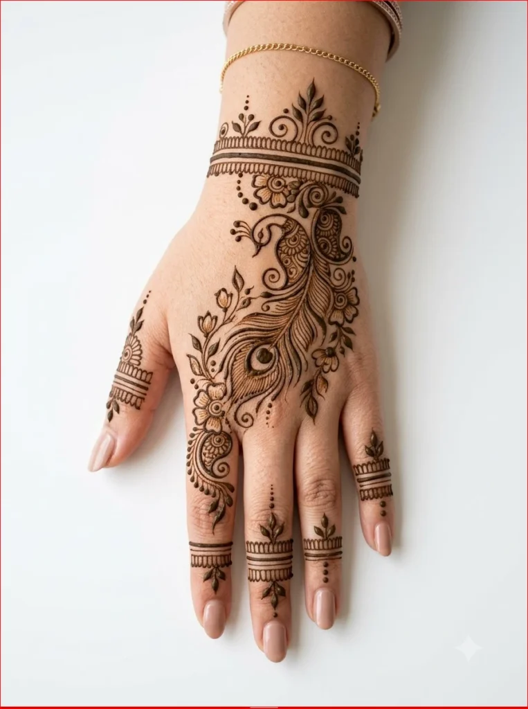 Traditional Sawan Mehendi Design inspired by the beauty of the monsoon season and festive celebrations.